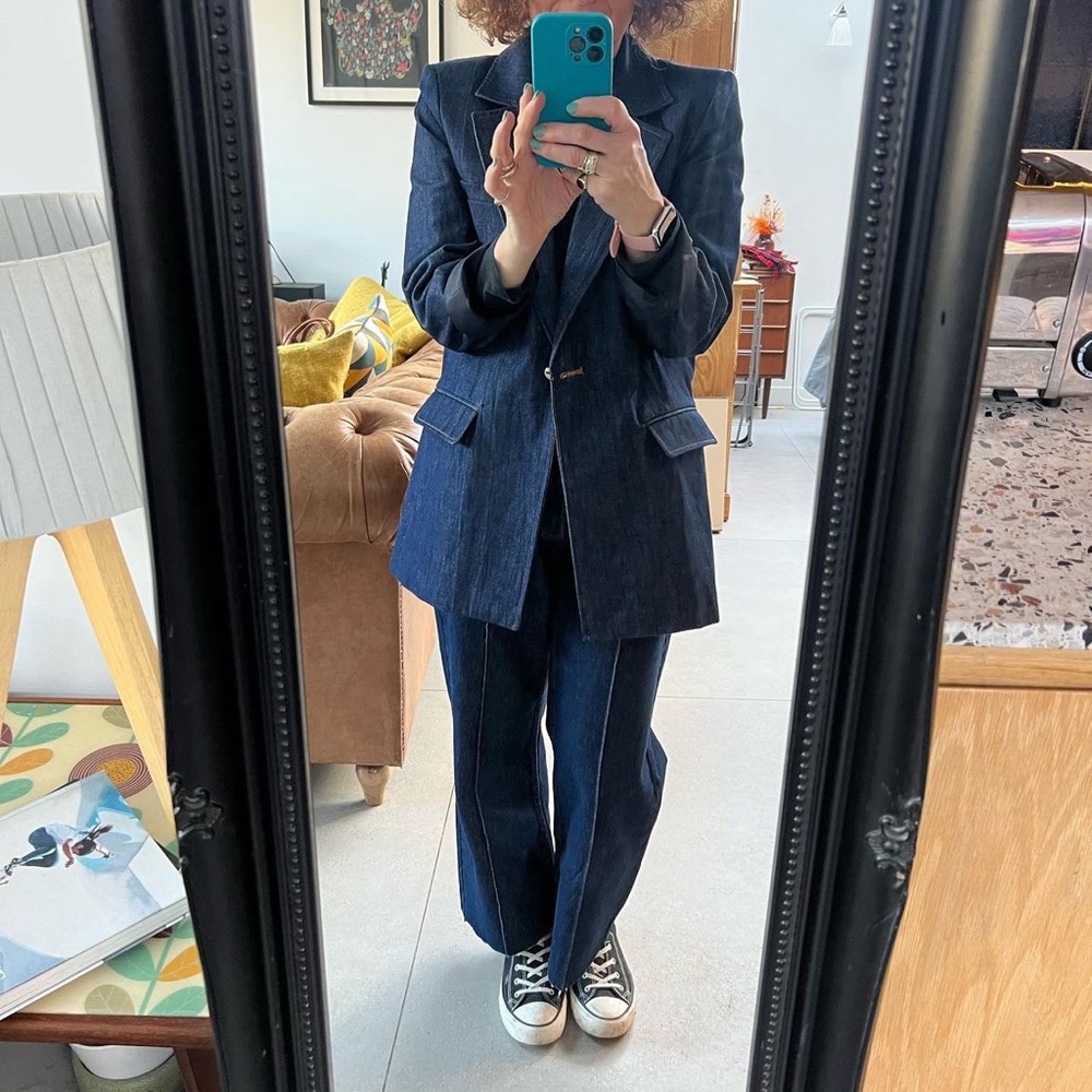 Zara Set - Golden Button Blazer Denim & High Rise Front Sean Z1975 Jeans - Picture 7 of 16